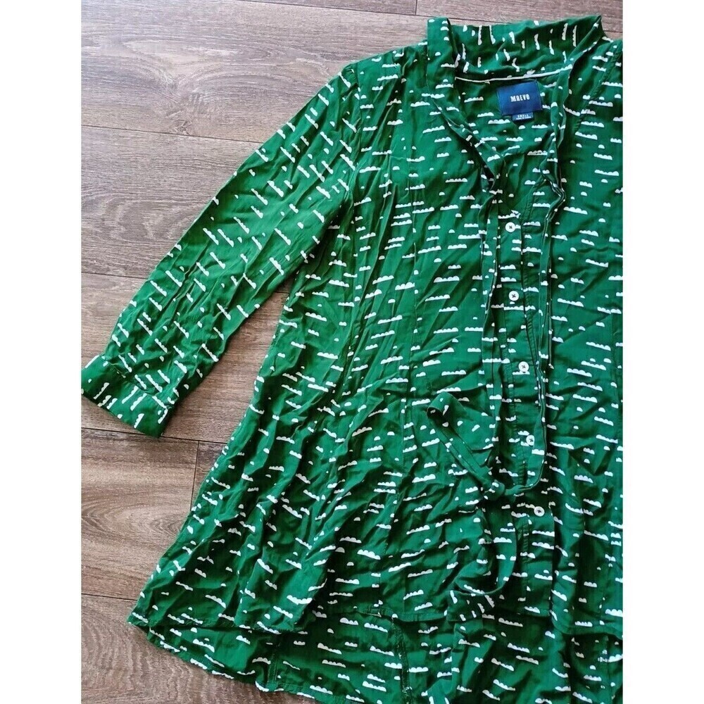 Maeve Anthropologie Blouse Size Small Green Cloud Print  Button Up Tie Oversized - Picture 8 of 9